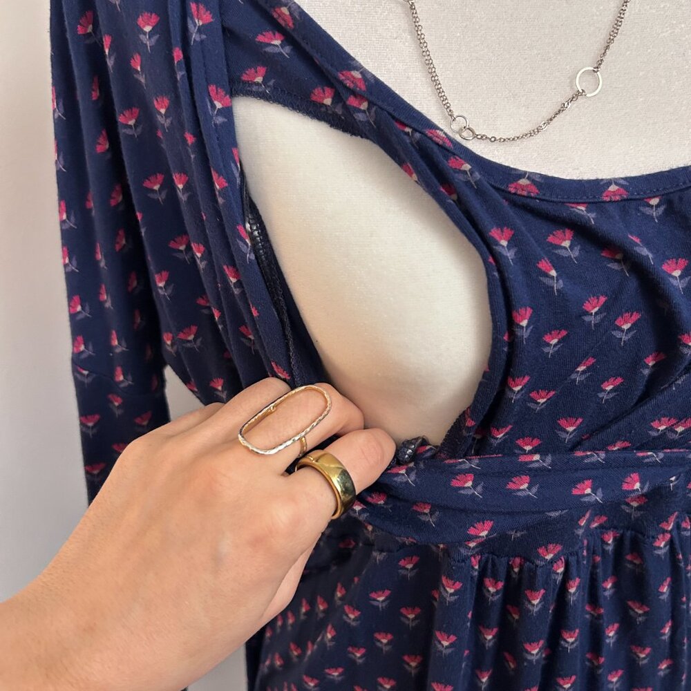 Nursing Dress JoJo Maman Bebe Maternity Navy Pink Floral Long Sleeve S - Picture 4 of 9
